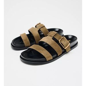 Zara Black and olive green suede sandals 6.5